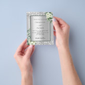 銀白色の花模様のユーカリの結婚式招待状 チラシ (手)