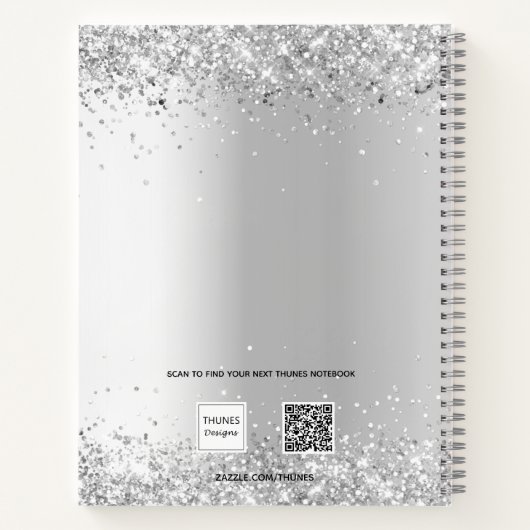 銀白色の花飾りが施された上品なユーカリ ノートブック (裏面)