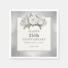 銀白色の花25周年結婚記念 スタンダードカクテルナプキン