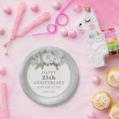 銀白色の花25周年結婚記念 ペーパープレート (パーティー)