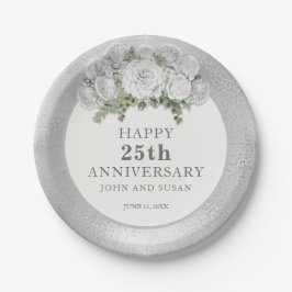銀白色の花25周年結婚記念 ペーパープレート