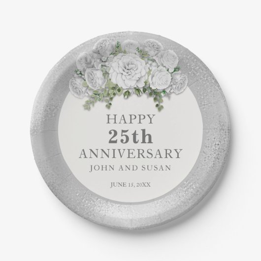 銀白色の花25周年結婚記念 ペーパープレート (正面)