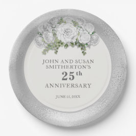 銀白色の花 25周年記念結婚式 ペーパープレート