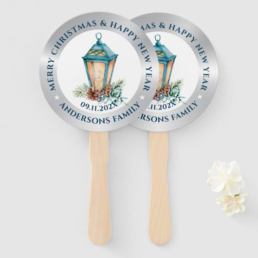 銀白色クリスマスランタン組成物 ハンドファン (正面&裏面)