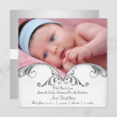 銀白色ベビーガール写真誕生のお知らせ 案内状 (正面/裏面)