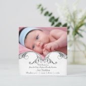 銀白色ベビーガール写真誕生のお知らせ 案内状 (スタンド正面)