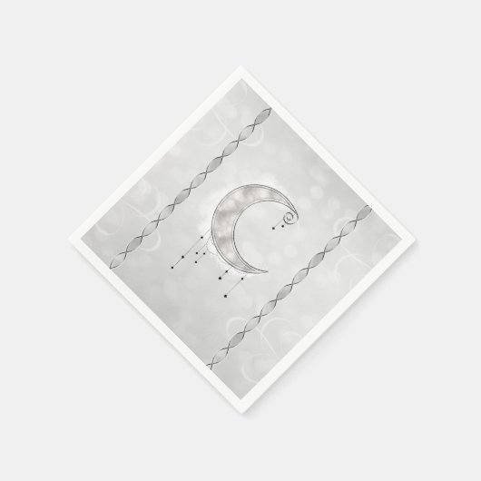 銀白色三日月星空エンゲージメントパーティー スタンダードカクテルナプキン (角)