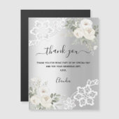 銀白色花模様レースサンキューカード磁石 (正面/裏面)