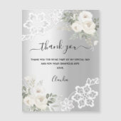 銀白色花模様レースサンキューカード磁石 (正面)