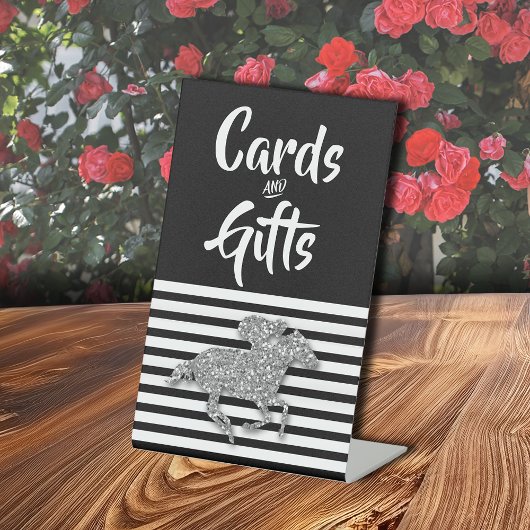 銀競走馬ブライダルシャワーカードとギフト 台座サイン