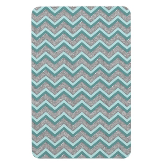 銀箔とティール（緑がかった色）ジグザグ マグネット (縦)