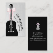 銀箔のギターシルエットフェイクピンクボウ 名刺 (正面/裏面)