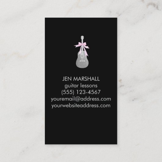 銀箔のギターシルエットフェイクピンクボウ 名刺 (裏面)