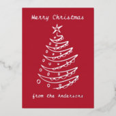 銀箔のクリスマスツリー 赤 箔シーズンカード (正面)