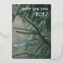銀箔のモミの木で新年おめでとう 2026 箔シーズンカード