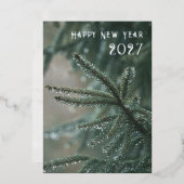 銀箔のモミの木で新年おめでとう 2026 箔シーズンカード (正面/裏面)