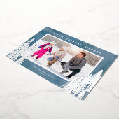 銀箔の常緑樹 青いクリスマス 箔シーズンカード (回転した状態)