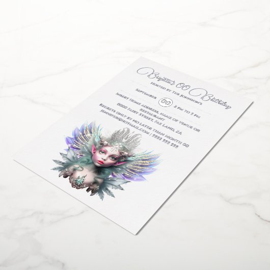 銀箔の氷の妖精の女王ライン石のダイヤモンド 箔招待状 (回転した状態)