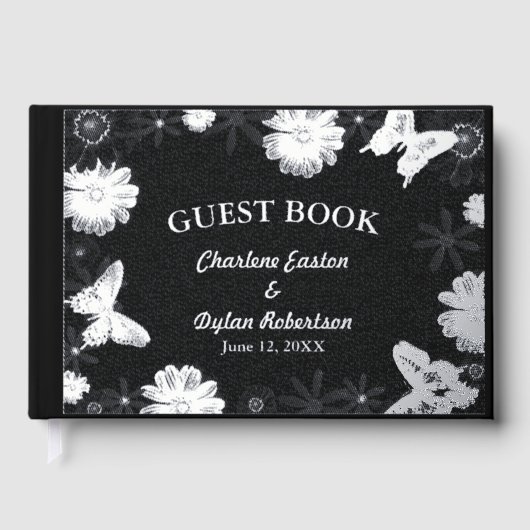 銀箔の花と蝶の黒結婚の ゲストブック (正面)