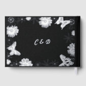 銀箔の花と蝶の黒結婚の ゲストブック (裏面)