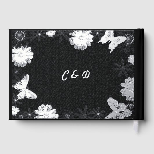 銀箔の花と蝶の黒結婚の ゲストブック (裏面)