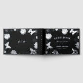 銀箔の花と蝶の黒結婚の ゲストブック (全面)