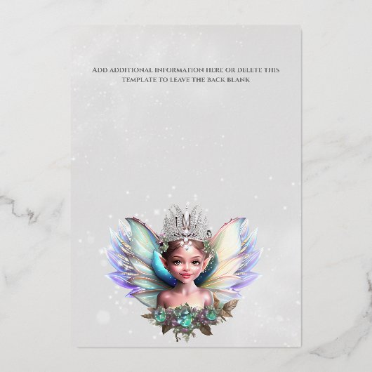 銀箔の雪の女王の冬のワンダーランド妖精 箔招待状 (裏面)