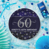 銀箔の雪の結晶と青いボケ 60歳の誕生日 ペーパープレート (パーティー)