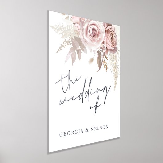 銀箔ほこりっぽいバラ結婚のウェルカムサイン 箔ポスター (レイダウン)