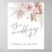 銀箔ほこりっぽいバラ結婚のウェルカムサイン 箔ポスター (正面)