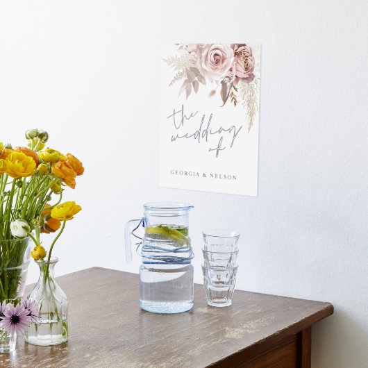 銀箔ほこりっぽいバラ結婚のウェルカムサイン 箔ポスター (レイダウン (キッチン))