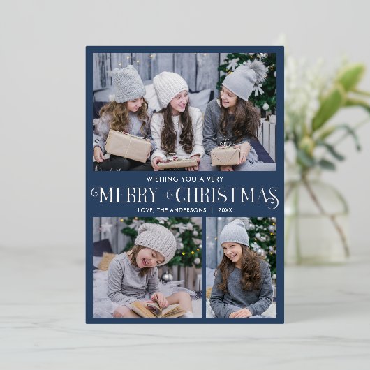 銀箔エレガントブルーメリークリスマス3の写真 箔シーズンカード (立ち正面)