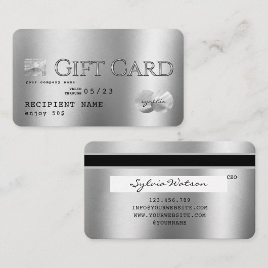 銀箔クレジットカードギフトカード 名刺 (正面/裏面)