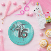 銀箔スウィート16誕生日バルーンパーティーティール(緑がかった色) ペーパープレート (パーティー)