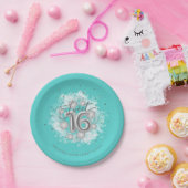 銀箔スウィート16誕生日バルーンパーティーティール(緑がかった色) ペーパープレート (パーティー)