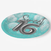 銀箔スウィート16誕生日バルーンパーティーティール(緑がかった色) ペーパープレート (アングル)