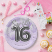 銀箔スウィート16誕生日バルーンラベンダーPa ペーパープレート (パーティー)