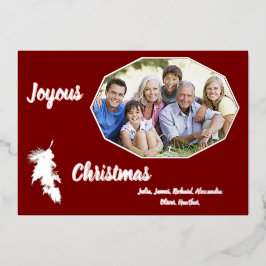 銀箔ダークレッド喜びクリスマスフォト 箔招待状