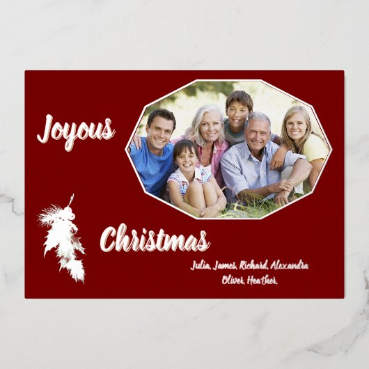 銀箔ダークレッド喜びクリスマスフォト 箔招待状 (正面)
