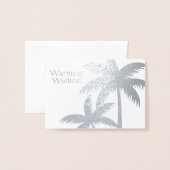 銀箔トロピカルパームツリークリスマスカードミニ 箔カード (封筒付き正面)