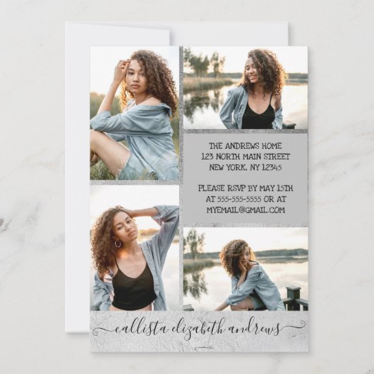 銀箔ハローフォトコラージュスウィート16 招待状 (裏面)