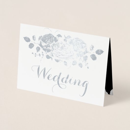 銀箔バラタイポグラフィ結婚式招待状 箔カード (正面)