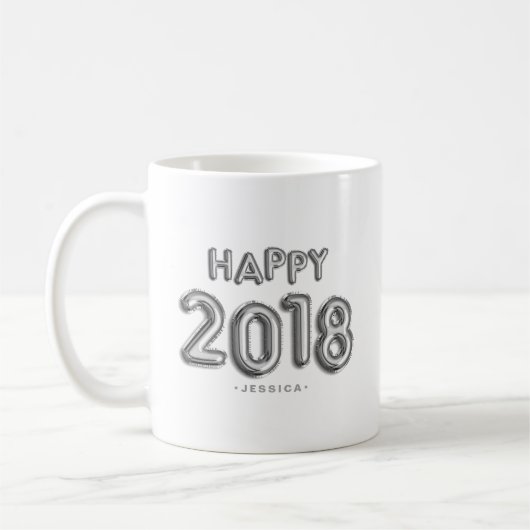 銀箔バルーンHappy 2018 パーソナライズされた コーヒーマグカップ (左)