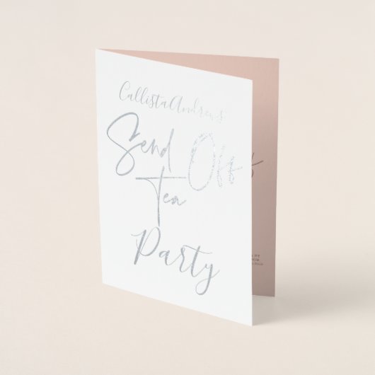 銀箔ピンクローズ金ゴールドタイポグラフィお茶の送信 箔カード (正面)