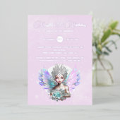 銀箔フェアリー王女バラ花虹色 箔招待状 (立ち正面)