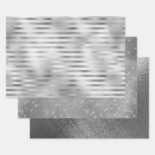 銀箔フェイクのミックスとマッチ3 ラッピングペーパーシート (セット)
