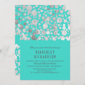 銀箔フェイク紙吹雪ティール(緑がかった色)ブライダルシャワー 招待状 (正面/裏面)