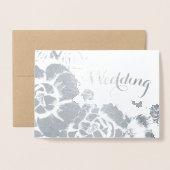 銀箔フローラタイポグラフィ結婚式招待状 箔カード (封筒付き正面)