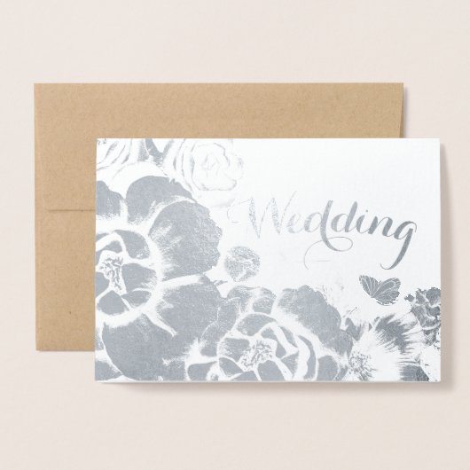 銀箔フローラタイポグラフィ結婚式招待状 箔カード (封筒付き正面)