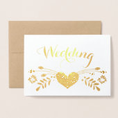 銀箔フローラタイポグラフィ結婚式招待状 箔カード (封筒付き正面)